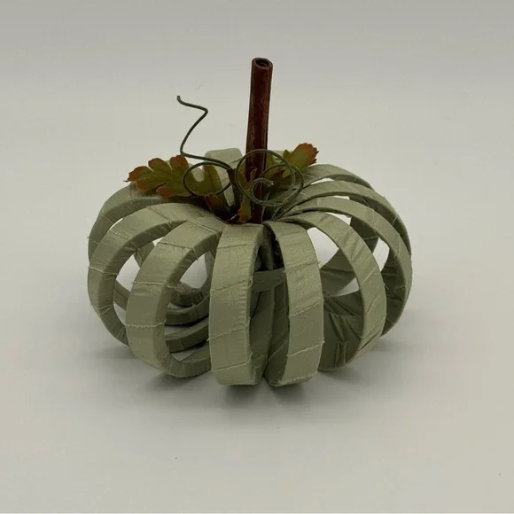 Rustic Satin Wrapped Pumpkin Decor Fall Decorations Autumn Halloween Green New - Picture 2 of 8